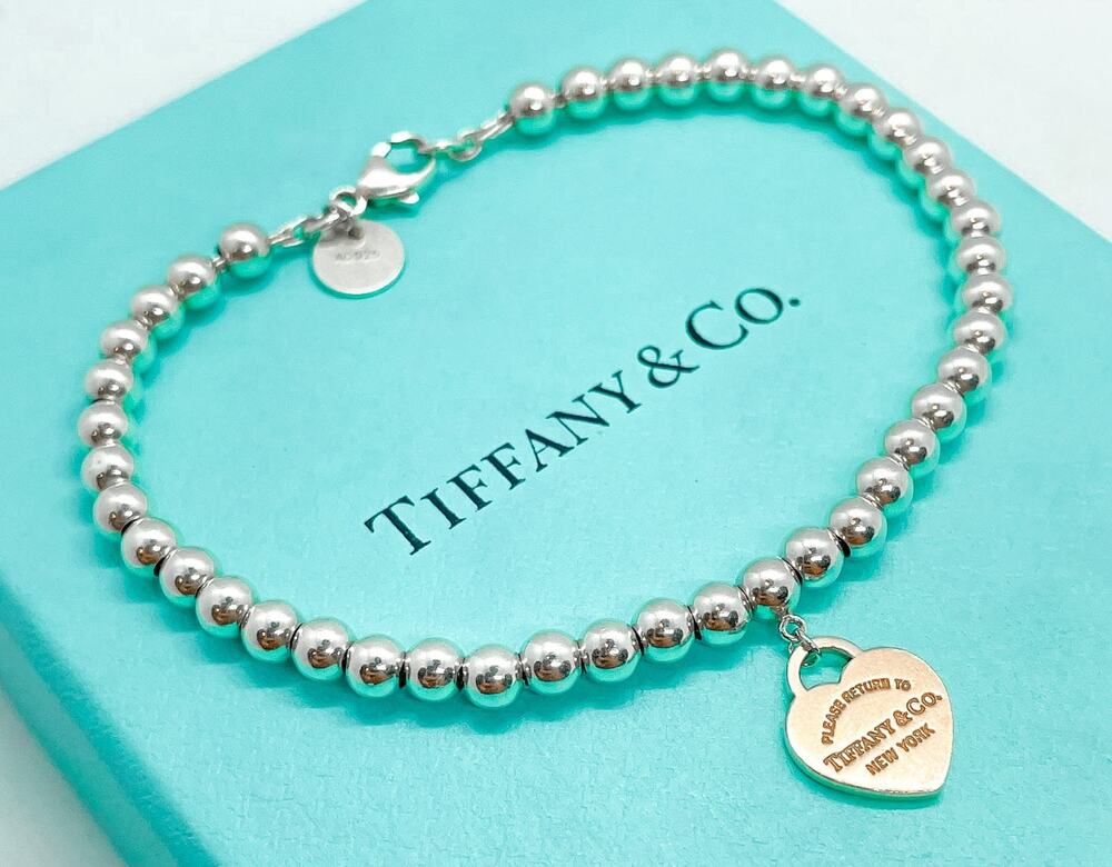 Tiffany & Co. Return to Tiffany Rubedo Mini Heart Charm Bead Bracelet 6.5"